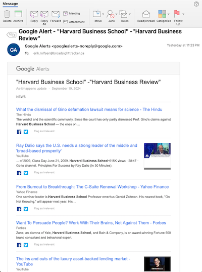 Typical Google Alerts results email