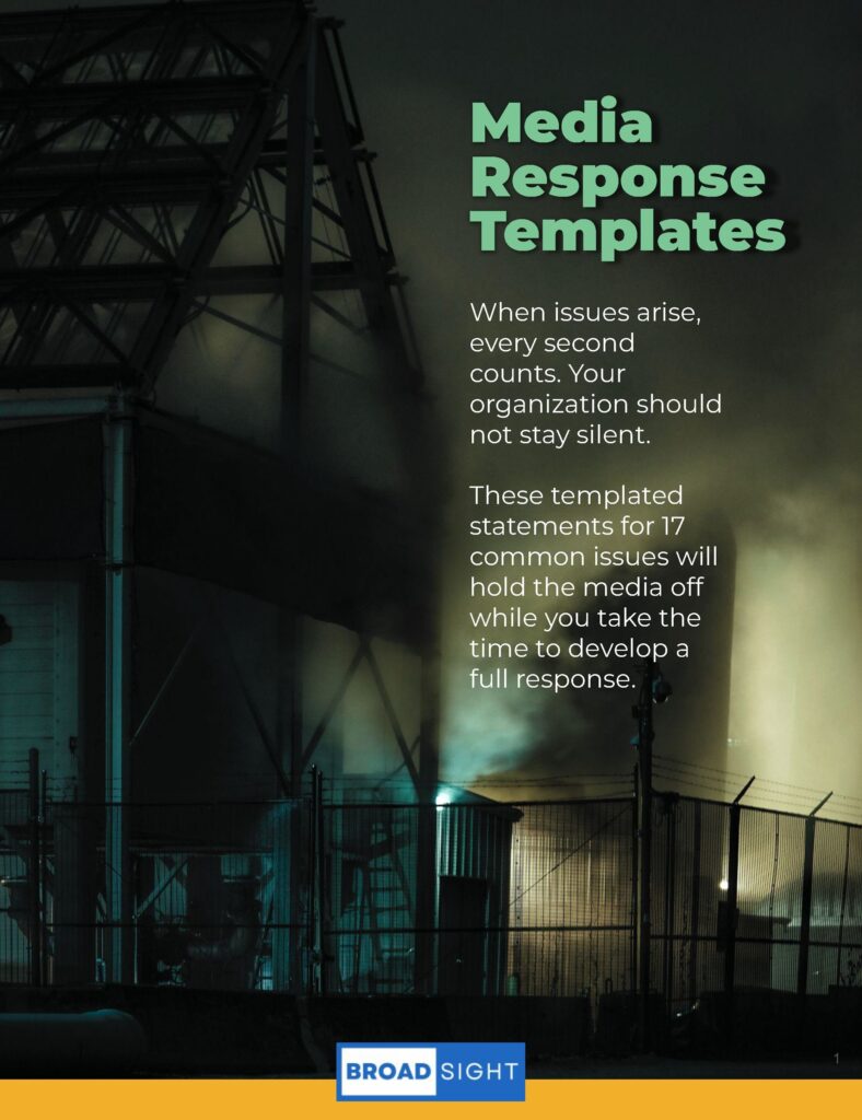 Cover of Media Response Templates PDF showing an industrial accident at night